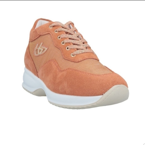 Byblos Suede Leather Lace Low Top Cushioned Sneakers Size 9 Orange Peach - Picture 1 of 6